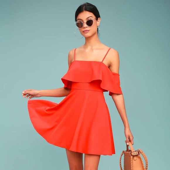 Lulus Dresses & Skirts - Lulu’s Waterfront Coral OTS Skater Dress